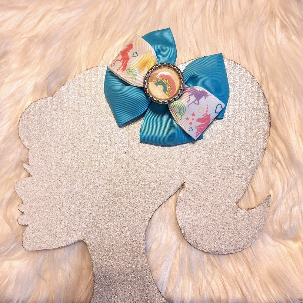 Blue w/unicorns hair bow